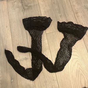 Black fishnet and lace thigh high stockings 🖤